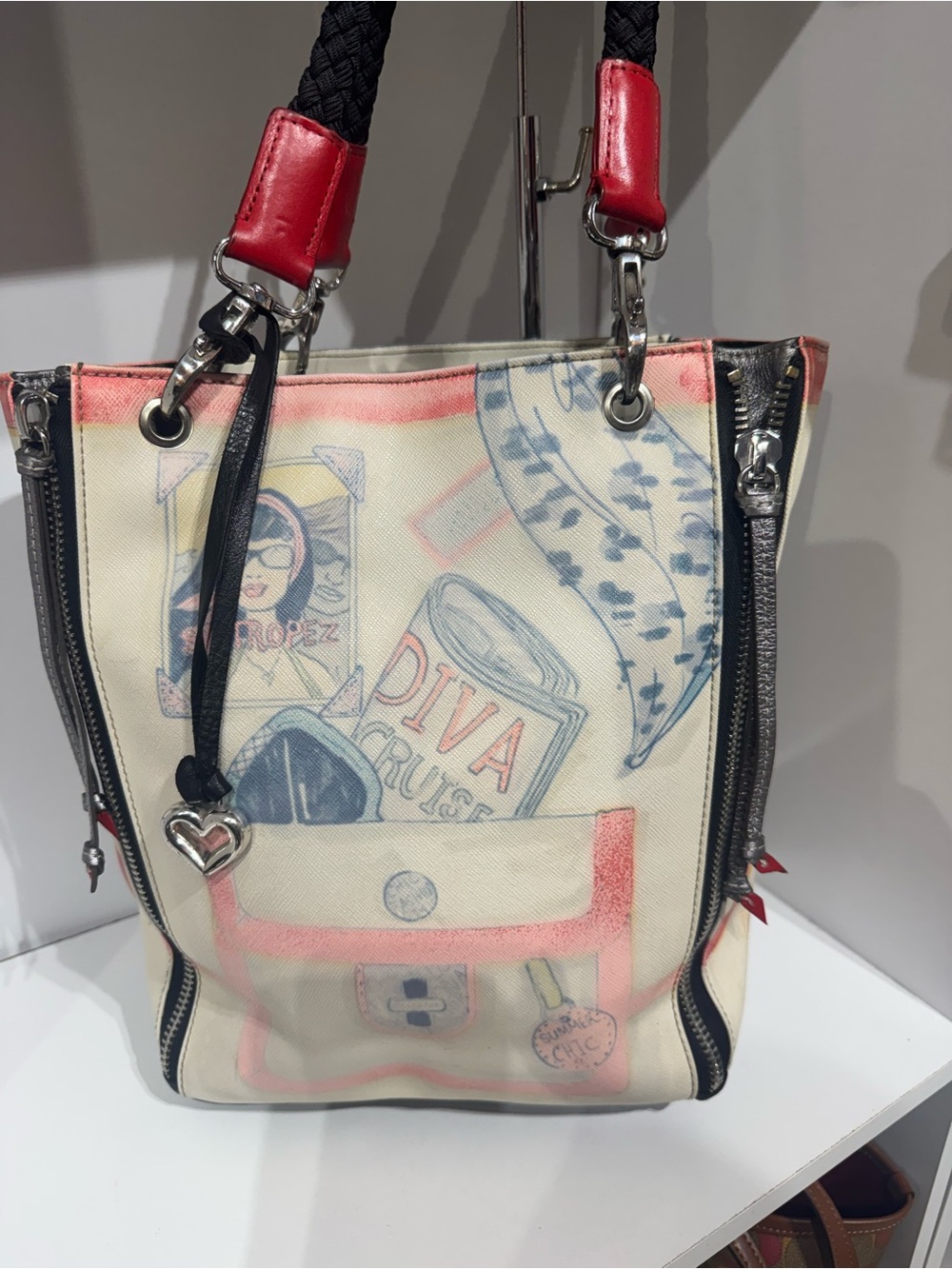 Brighton Cream Canvas Tote with Red and Black Accents